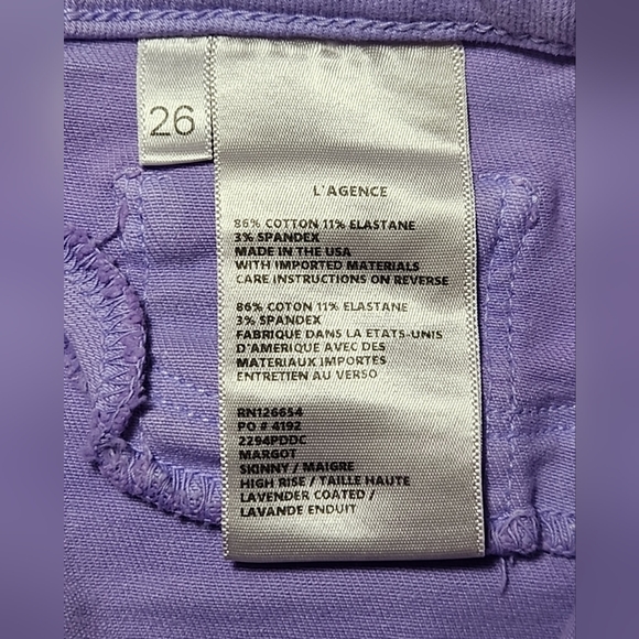 L'agence Margot High Rise Coated Lavender Skinny Jeans 26 - Picture 6 of 10